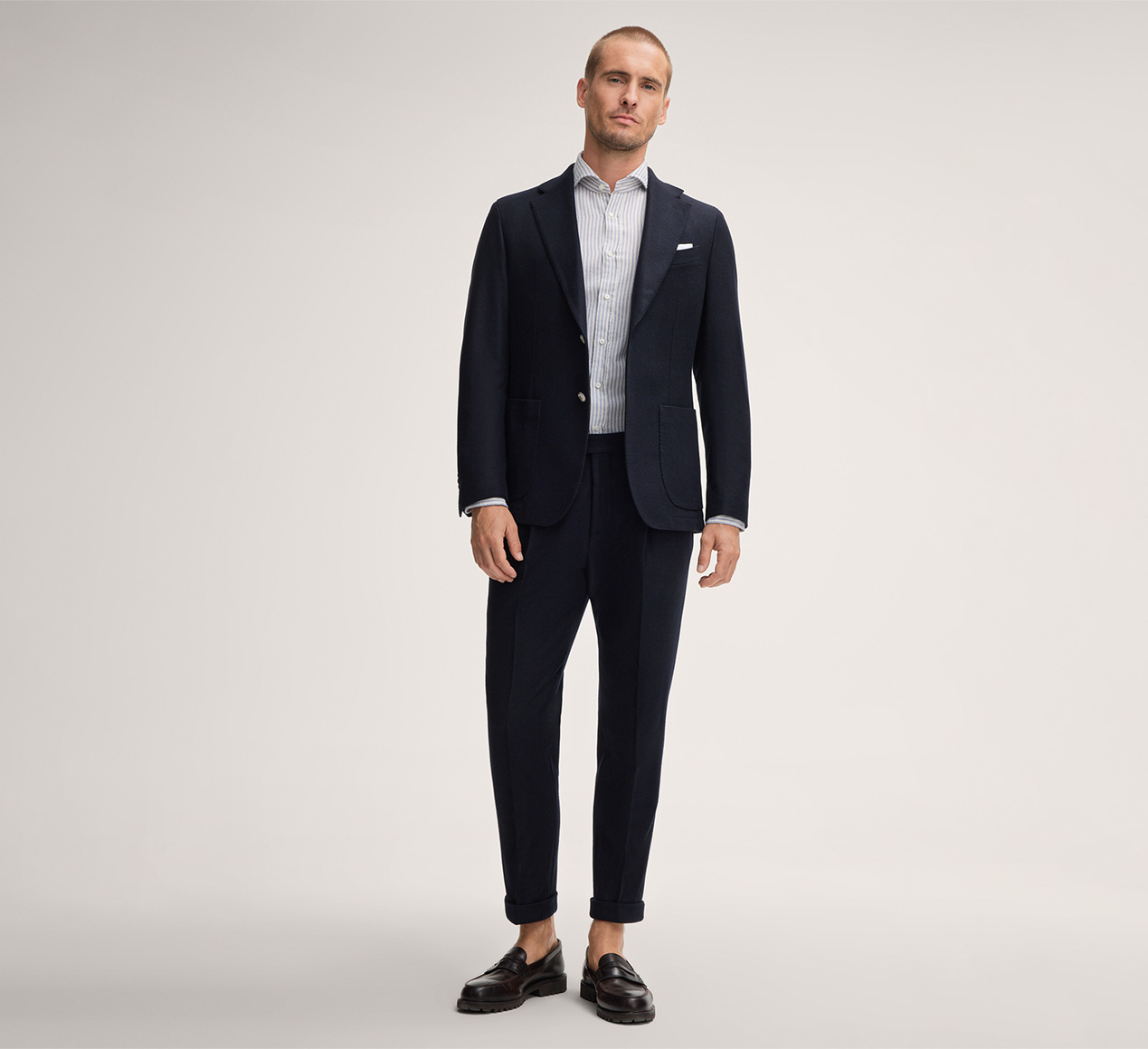 windsor. presents the product Lano Cotton Shirt in Blue and Wool White Stripes from the category Shirts