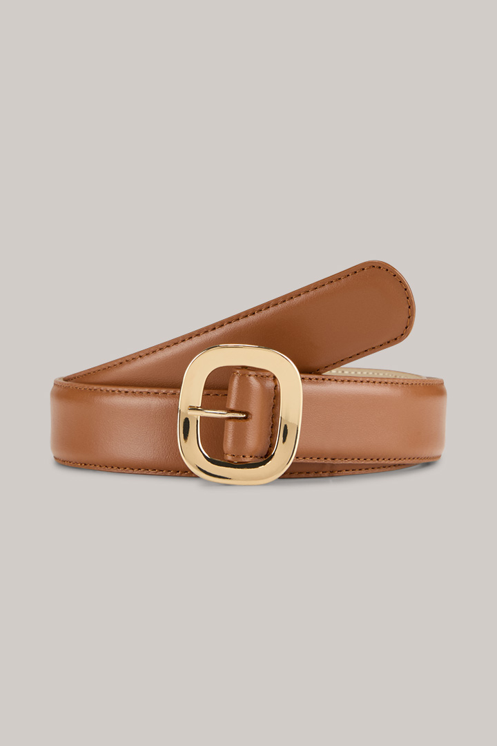 Ceinture en cuir nappa avec pochette, en marron