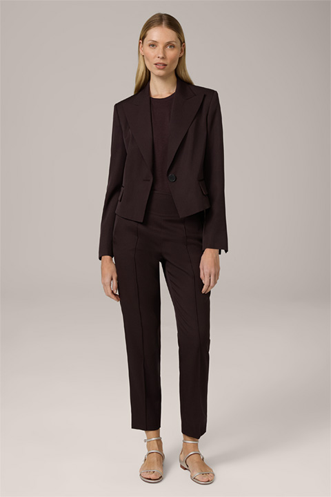 Blazer court en gabardine de laine vierge, en marron foncé