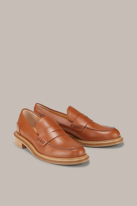 Calf Nappa Leather Loafers by Unützer in Cognac