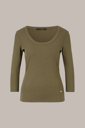 Tencel Cotton Ribbed Long-Sleeved Top in Olive