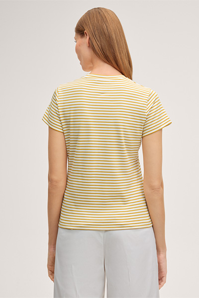 Cotton interlock T-shirt in yellow and ecru stripes