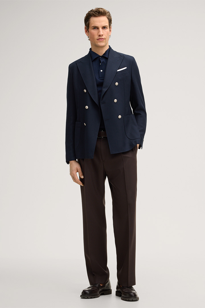 Leads to product detail page "Nando Knitted Polo Shirt with Silk and Cashmere in Navy"