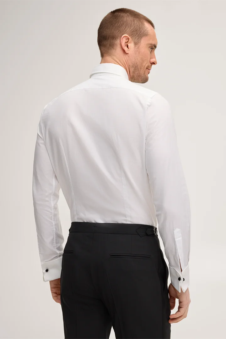 Führt zu Produktdetailseite „Baumwoll-Smoking-Hemd Nebia mit Umschlagmanschette in Weiß"