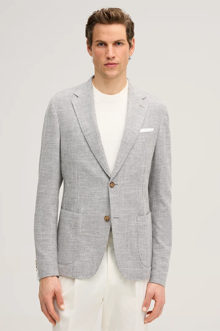 Giro cotton blend jacket with linen in marl grey