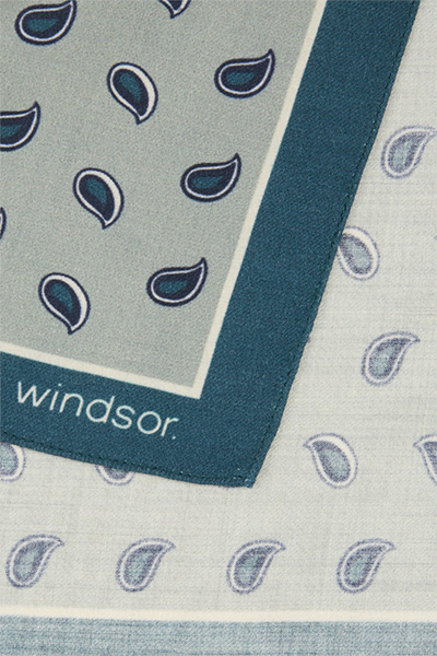 Virgin Wool Breast Pocket Handkerchief in a Grey and Blue Pattern
