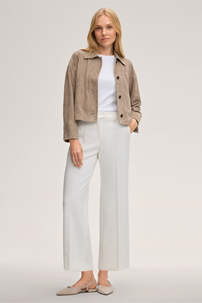 Lambskin Suede Shirt Jacket in Taupe