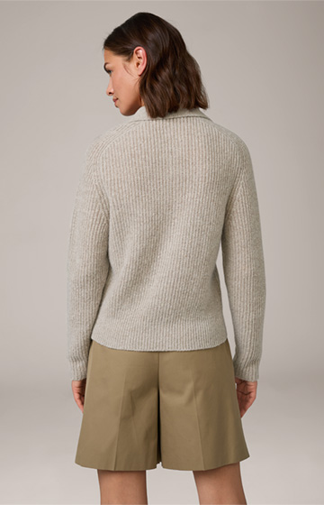 Wolle-Cashmeremix-Pullover mit Polokragen in Beige gemustert