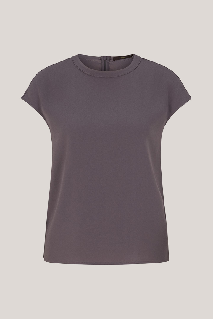 Crêpe-Kurzarm-Bluse in Grau