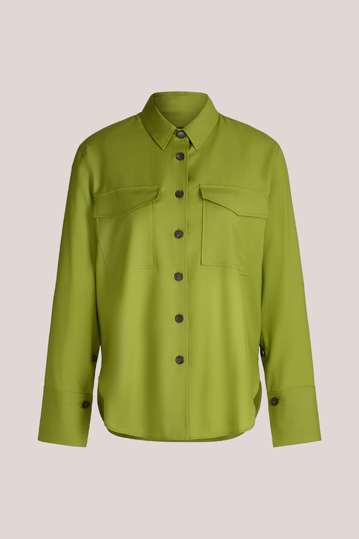 Schurwoll-Hemdbluse in Grün