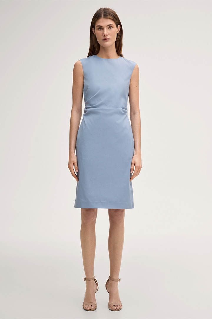 Leads to product detail page "Midi-length stretch cotton shift dress in light blue"