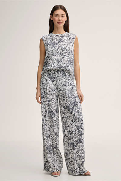 Lyocell-Print-Marlene-Hose in Navy Ecru