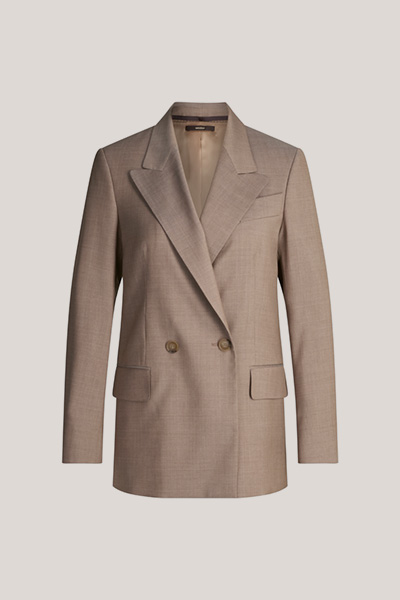 Virgin Wool Double-breasted Blazer in Taupe