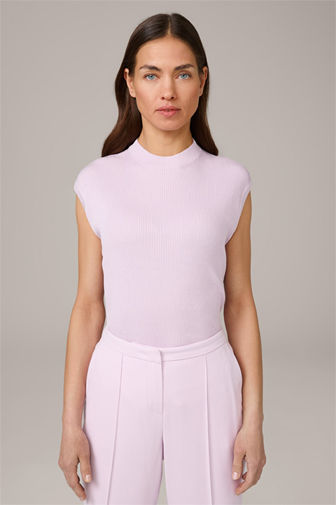 Silk/Cotton Blend Ribbed Knitted Top in Lilac