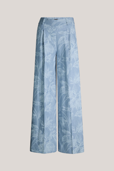 Viscose-linen blend palazzo trousers in light blue and ecru