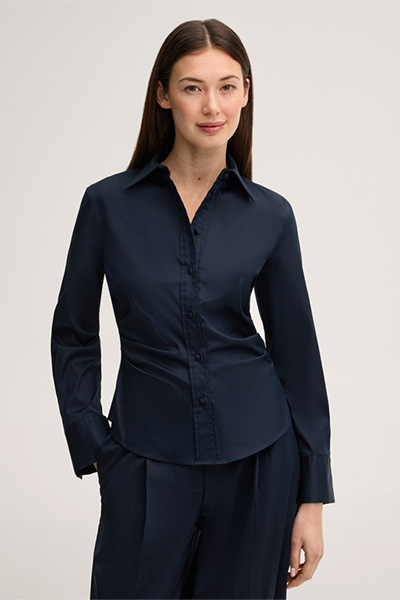 Baumwollstretch-Hemd-Bluse in Navy