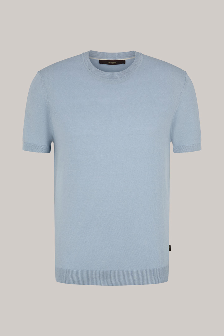 Lindo Knitted Shirt in a Linen Blend with Cotton in Light Blue