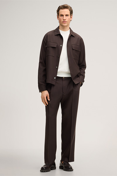 Francos Modular Virgin Wool Trousers with Waist Pleats in Brown