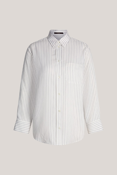 Shirt-style Blouse in a Viscose Blend with Stripes in Grey and Beige