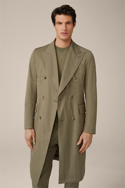 Cantro Cotton Blend Double-breasted Coat with Lapel Collar in Olive