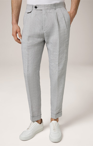 Sapo Modular Pleated Linen Trousers in a Grey Pattern