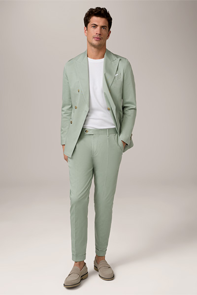 Sapo Cotton Blend Trousers with Waist Pleats in Mint Green