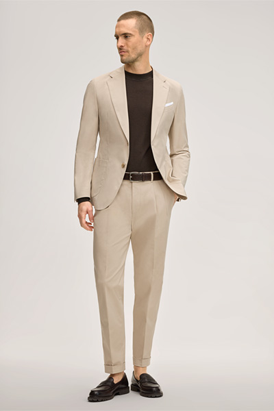 Baumwollmix-Baukasten-Hose Sapo mit Bundfalte in Beige