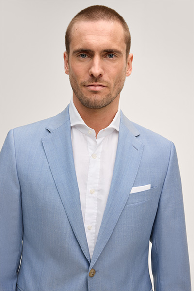 Führt zu Produktdetailseite „Schurwoll-Anzug Sera-Sole in Blau meliert"