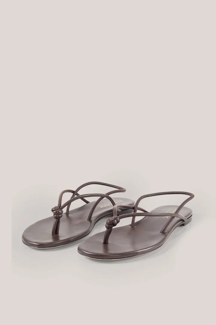 Leads to product detail page "Brown lamb nappa leather sandals"