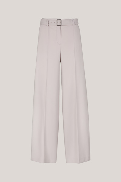 Schurwollstretch-Twill-Palazzo-Hose in Steingrau