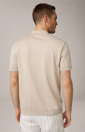 Floro Cotton Polo Shirt with Zipper in Beige