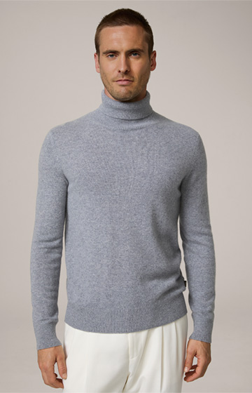 Cashmono Cashmere Roll Neck Pullover in Mottled Grey