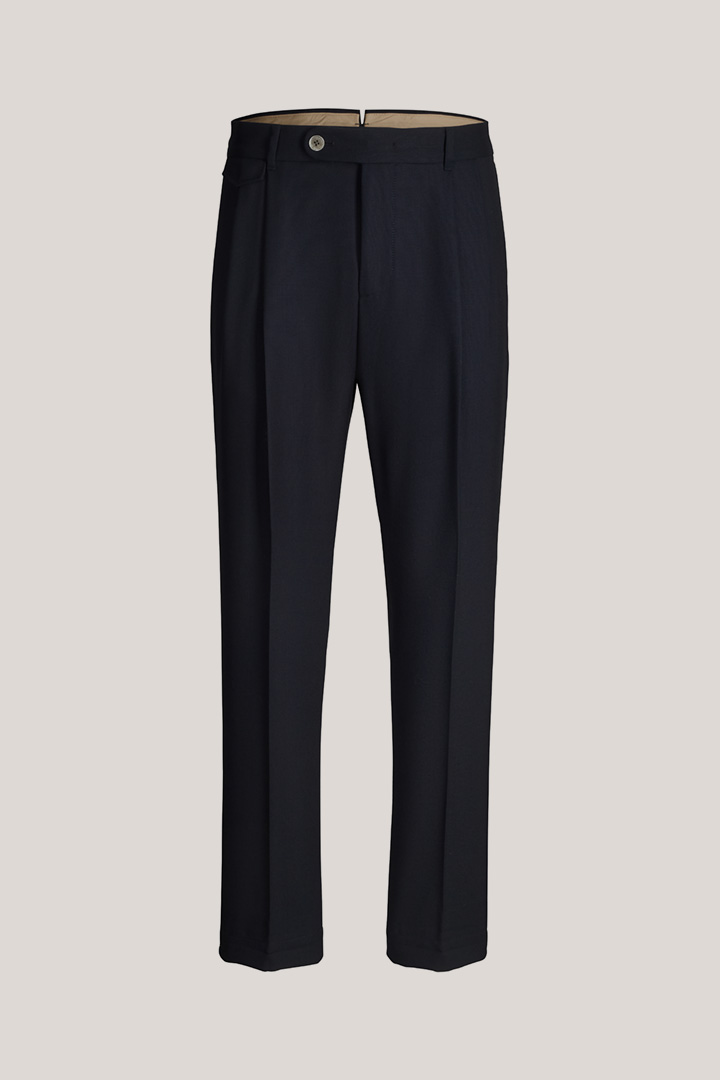 Serpo Virgin Wool Modular Trousers with Pleated front and Turn-up in Navy