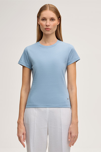 Cotton interlock T-shirt in light blue