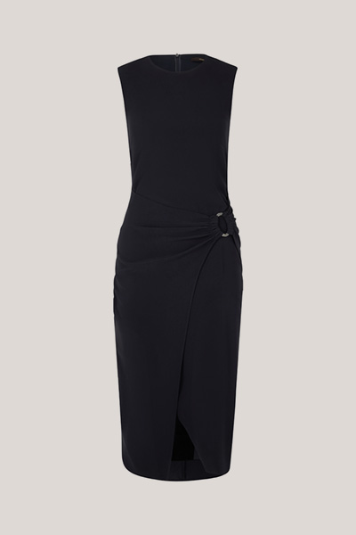 Midi Length Crêpe Sheath Dress in Navy