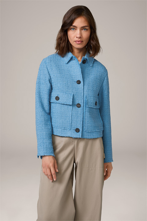 Tweed Cropped Blazer Jacket in Blue