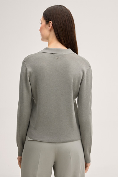 Schurwoll-Seidenmix-Langarm-Polo in Greige