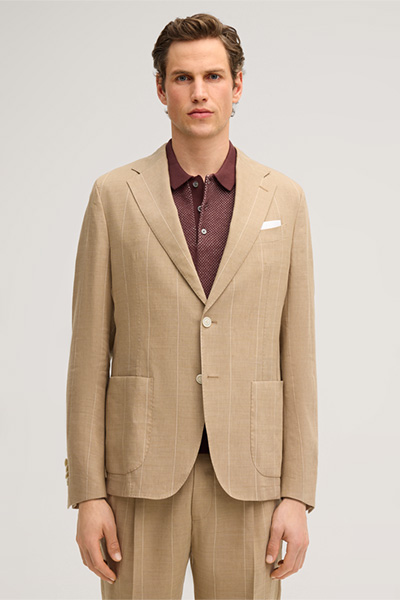 Schurwollmix-Baukasten-Sakko Giorno mit Leinen in Beige mit Nadelstreifen
