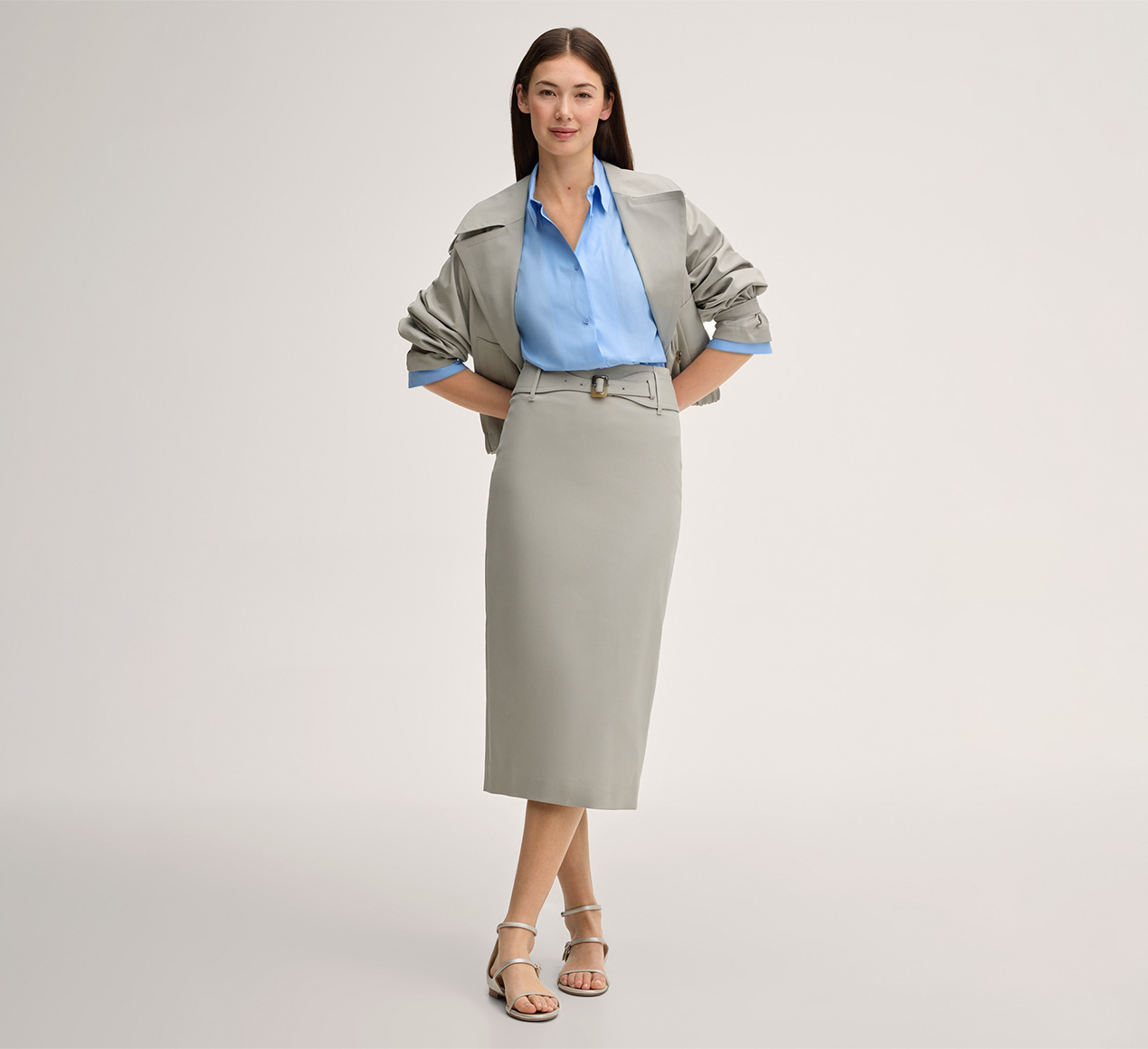 windsor. presents the product Double Cotton Stretch Pencil Skirt in Greige from the category Skirts