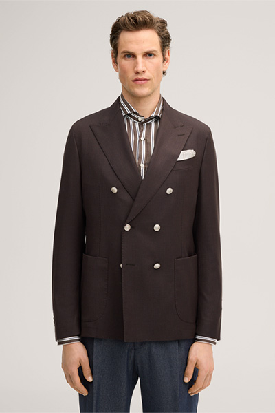 Salernos double-breasted modular suit in brown virgin wool
