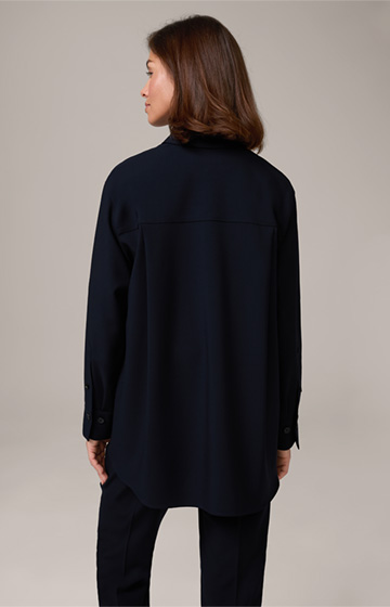 Oversized Virgin Wool Crêpe Shirt-style Blouse in Navy