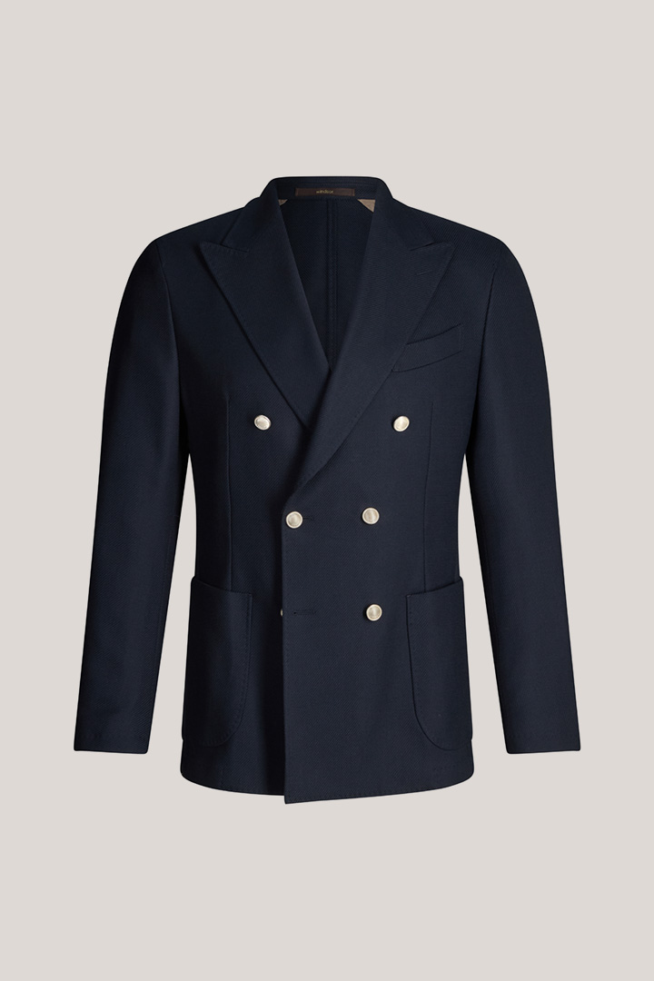 Baumwollmix-Doppelreiher Salio mit Schurwolle in Navy strukturiert