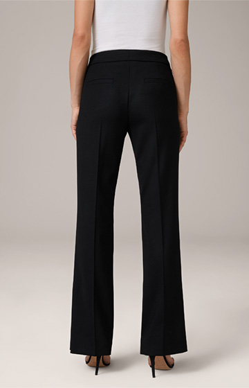 Virgin Wool Stretch Suit Trousers with Vent in Black