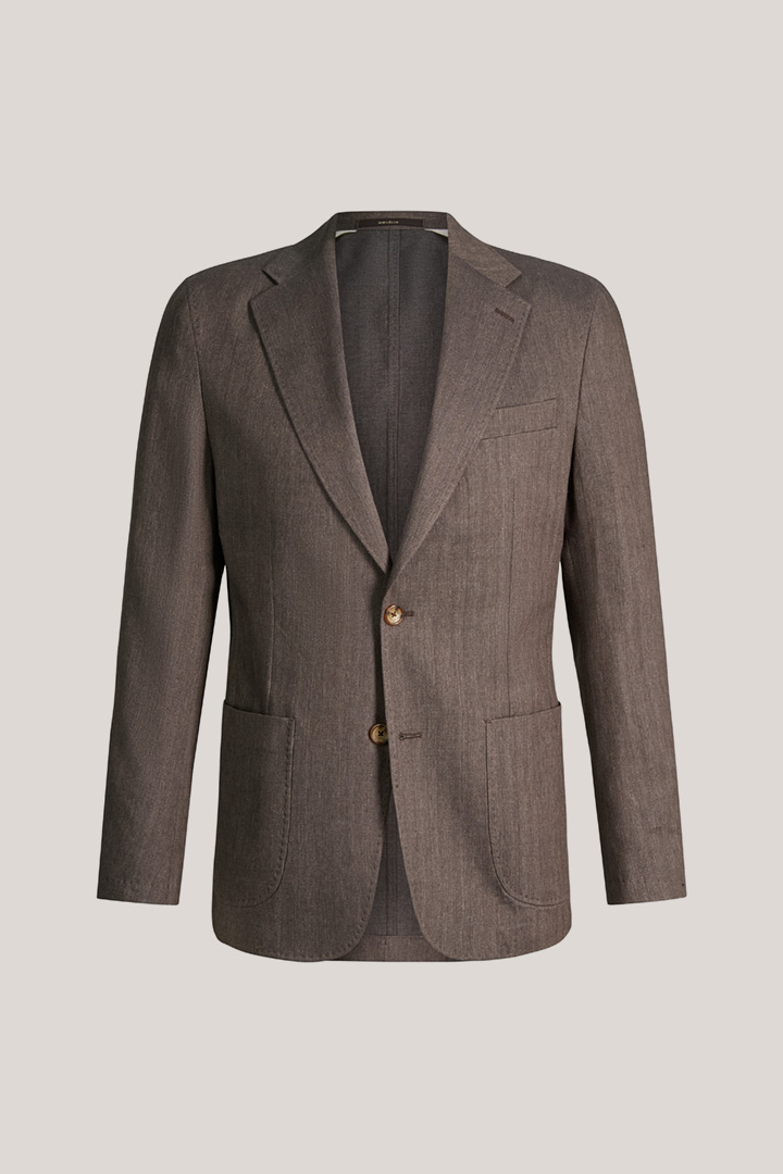 Giro modular jacket in virgin wool blend with linen in brown