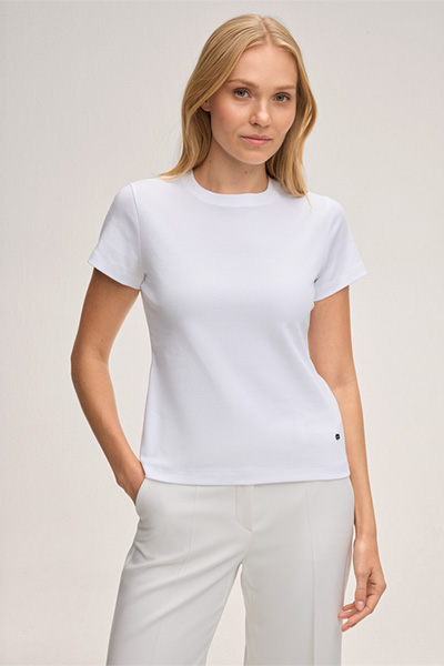 Baumwoll-Interlock T-Shirt in Weiss