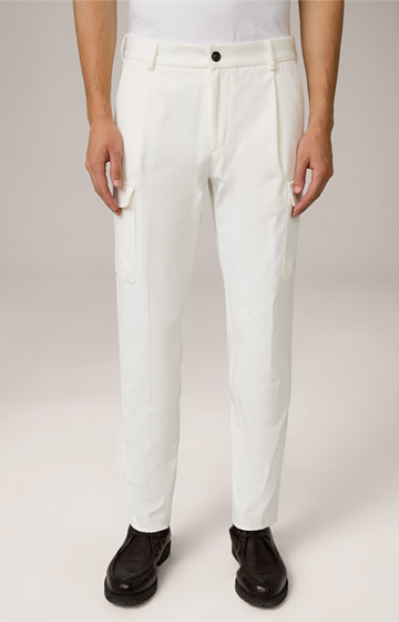 Pantalon cargo en coton Fato avec poches arrière à rabats, en blanc laine