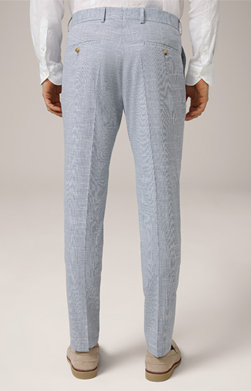 Silvi Cotton Blend Modular Trousers with Pleat in Navy and White Patterned