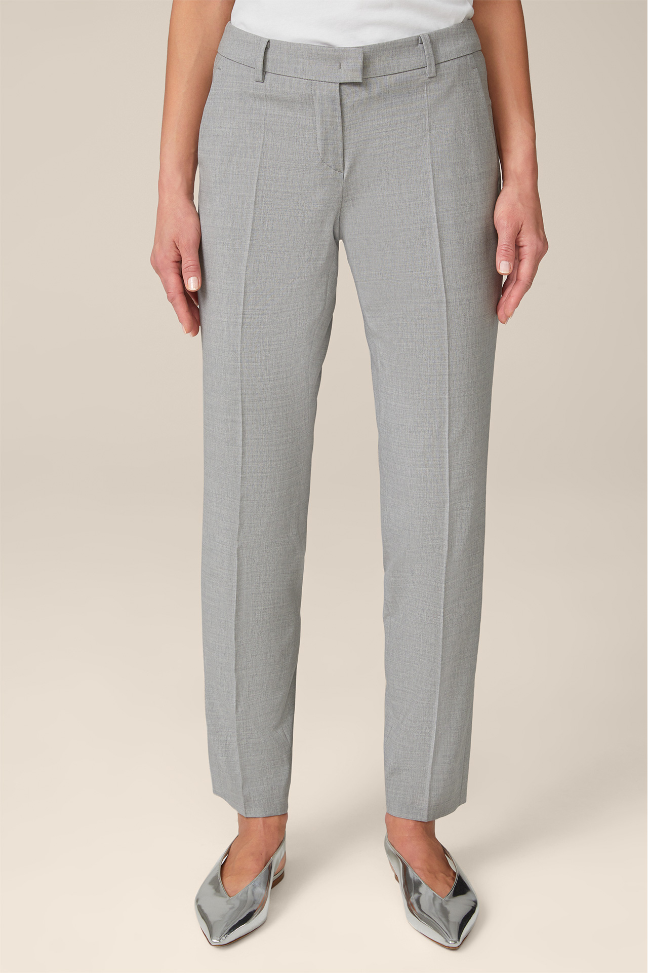 Pantalon de costume en laine mélangée gris clair chiné