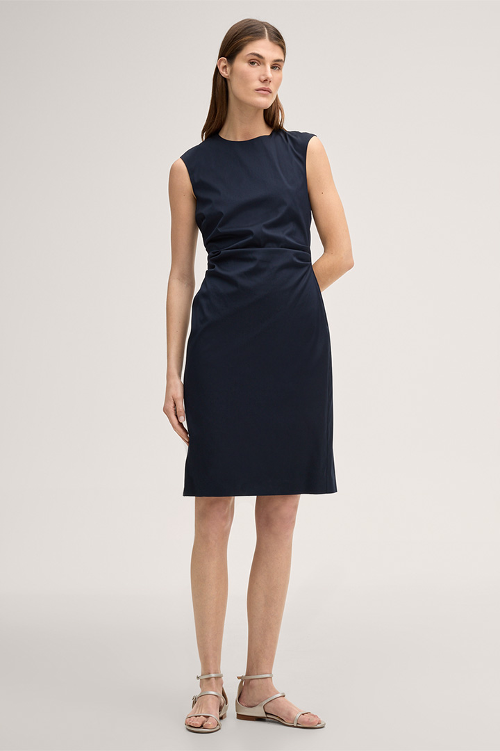 Leads to product detail page "Midi-length stretch cotton shift dress in navy"