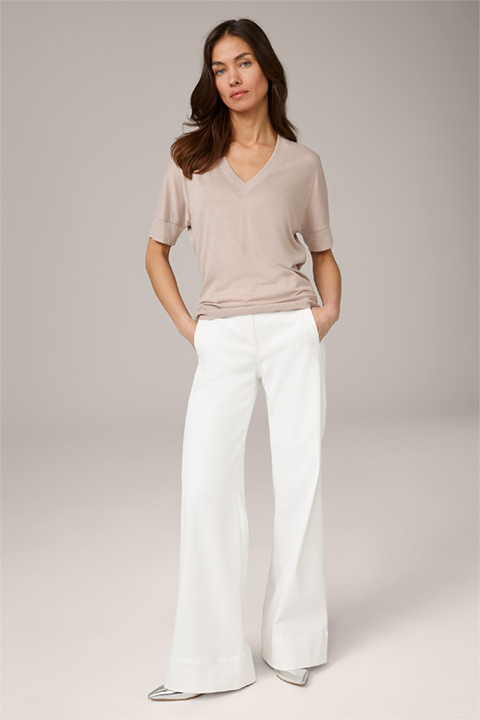 Tencel/Cotton V-Neck Shirt in Taupe